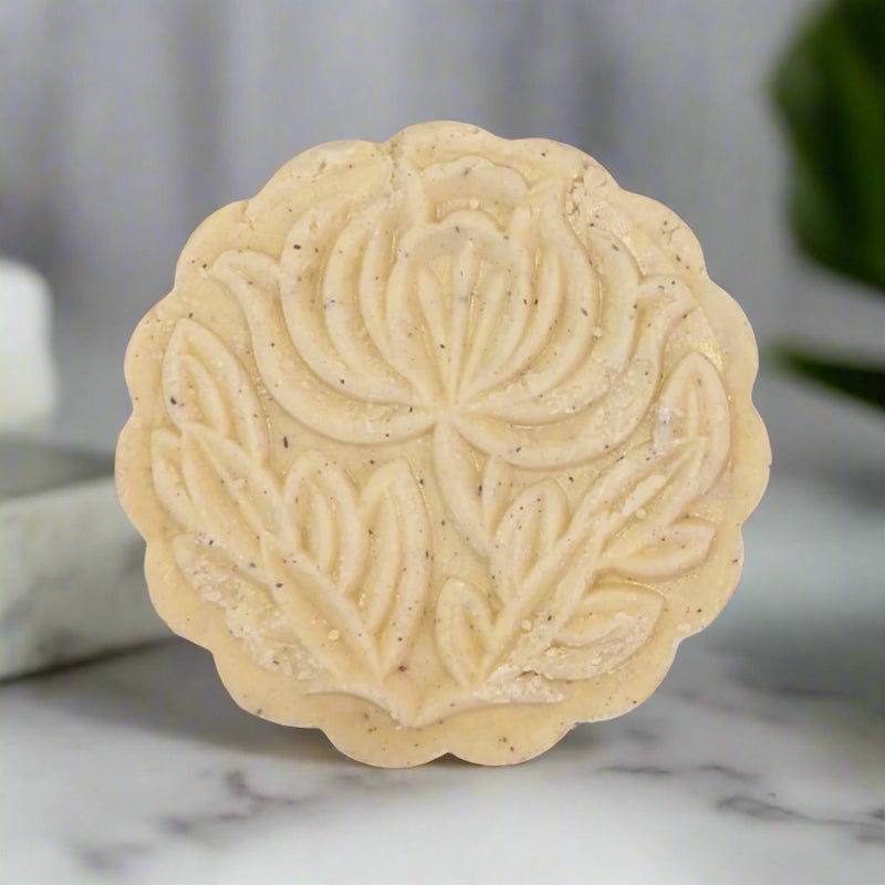 solid shampoo bar with grapefruit and hibiscus