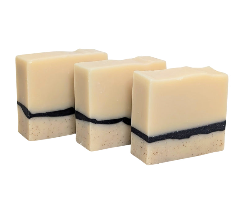 Made with 25% shea butter, this all natural soap bar has apricot kernel shells in the bottom layer for exfoliation, a middle layer with charcoal, and is scented with tea tree and lemon essential oils. These ingredients work together to provide a moisture-rich and rejuvenating skin cleansing experience, complemented by a luscious creamy lather.